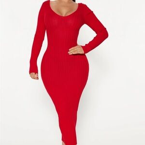 Red Long Sleeve Sweater Dress